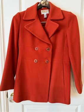 Talbots Burnt Orange Double-Breasted Wool-Blend Peacoat